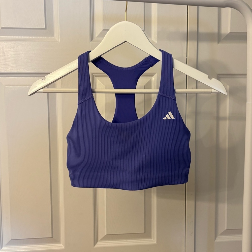 New Adidas Ribbed & Padded Purple Sports Bra Size Small - Medium Support - Picture 11 of 11